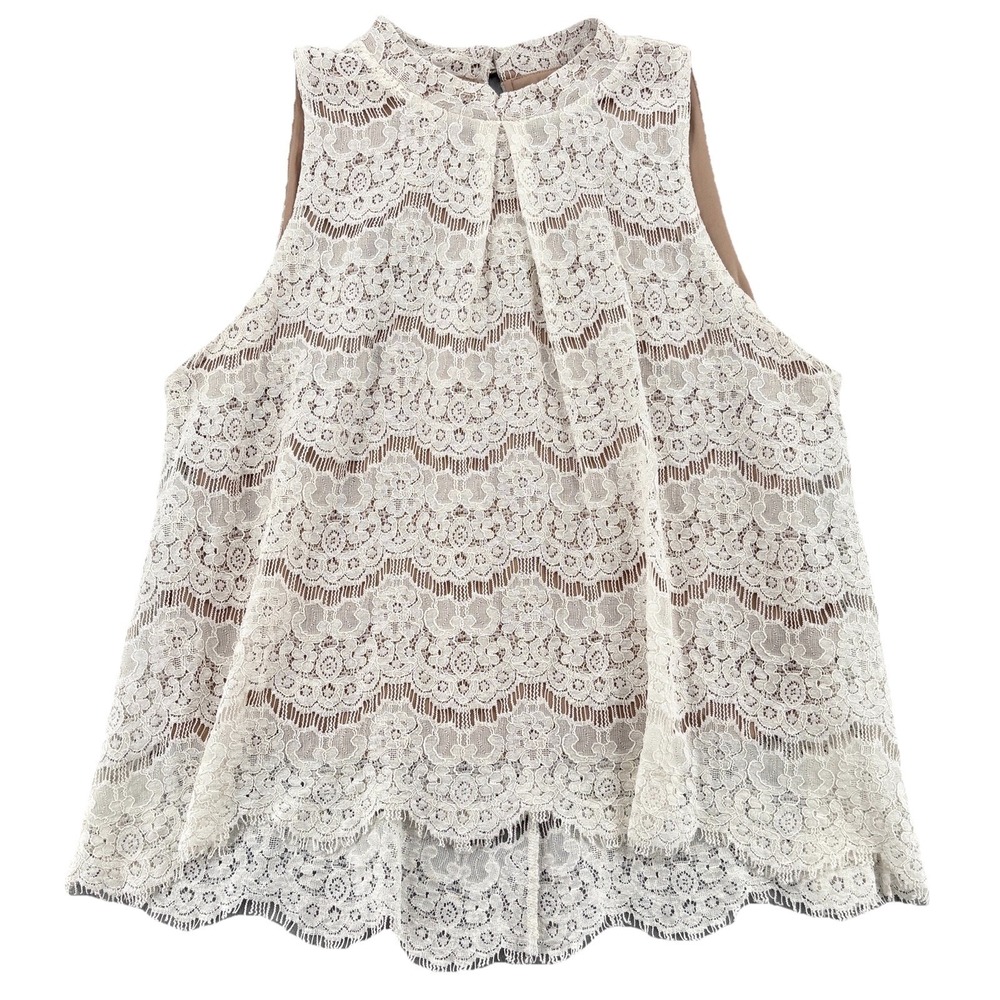 Love Fire Tank Top Women Large Lace Ivory Floral Lined Boho Hippie Festival